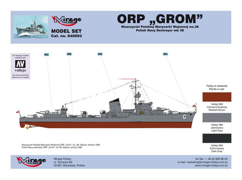 Mirage Model Kit Polish Destroyer ORP 'Grom' WWII 14+