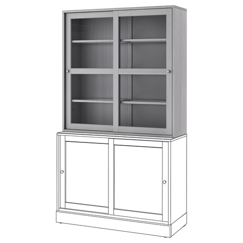 HAVSTA Glass-door cabinet, grey, 121x123x35 cm