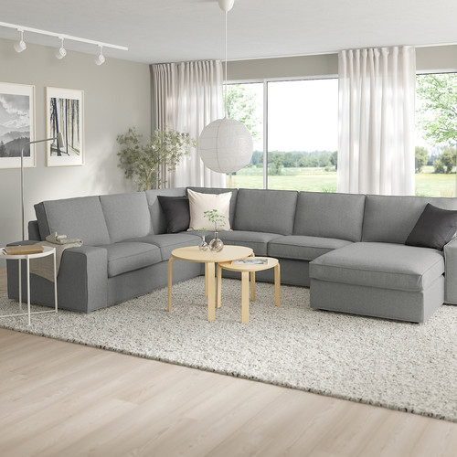 KIVIK Corner sofa, 5-seat w chaise longue, Tibbleby beige/grey