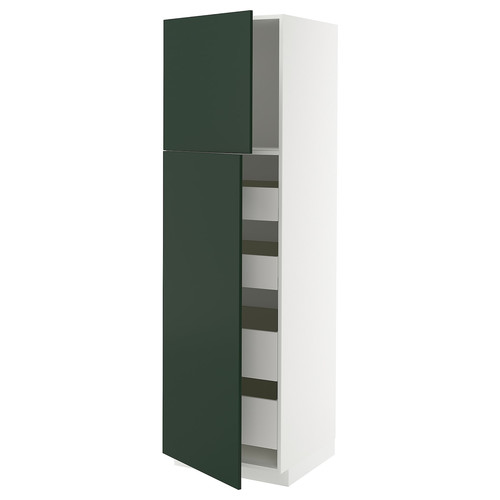 METOD / MAXIMERA Hi cab w 2 doors/4 drawers, white/Havstorp deep green, 60x60x200 cm