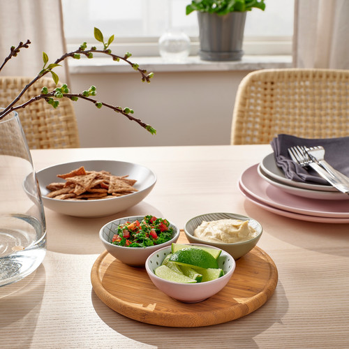 TRÅDTICKA Tray with 3 bowls, multicolour/bamboo