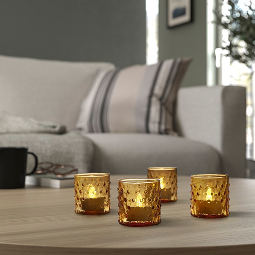 HUTLÖS Tealight holder, dark yellow, 6 cm, 4 pack