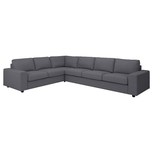 VIMLE Corner sofa, 5-seat, with wide armrests/Gunnared medium grey