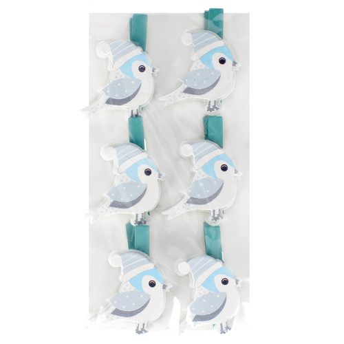 Wooden Clips Winter Birds 6pcs, assorted