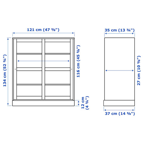 HAVSTA Glass-door cabinet with plinth, grey-beige/clear glass, 121x37x134 cm