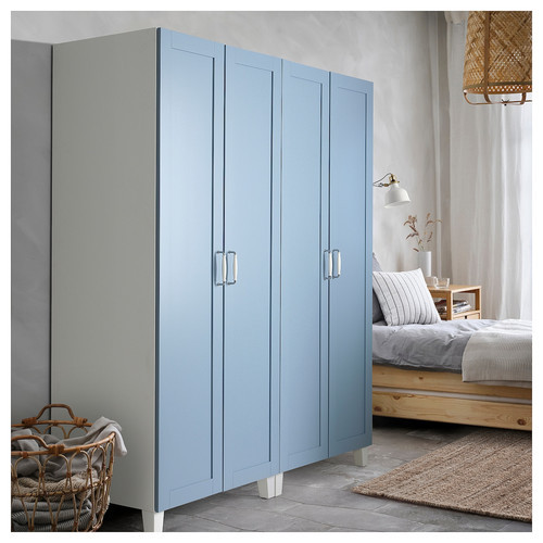 PLATSA Wardrobe with 4 doors, white/Sannidal blue, 160x57x191 cm