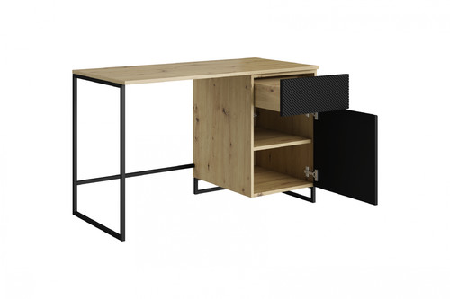 Desk with Drawer Asha 120 cm, artisan, matt black, black frame