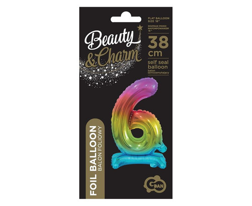 Foil Balloon Number 6 Standing, rainbow, 38cm