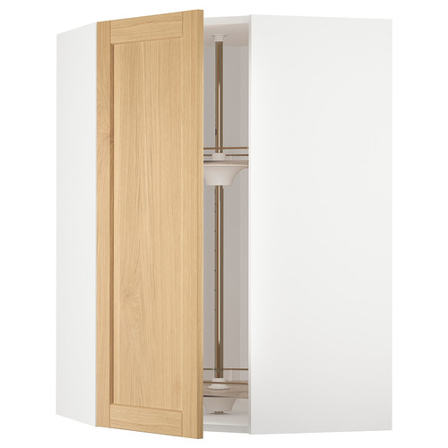 METOD Corner wall cabinet with carousel, white/Forsbacka oak, 68x100 cm