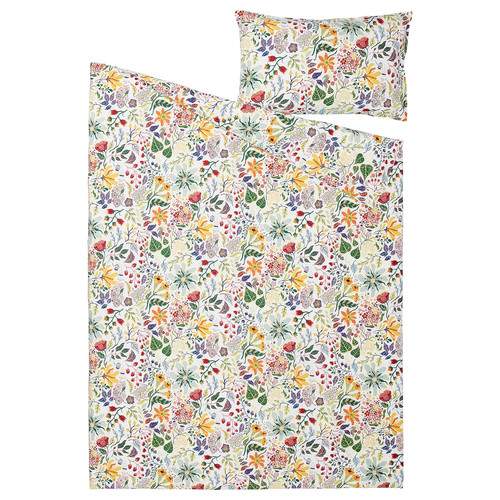 STRANDLUMMER Duvet cover and pillowcase, multicolour/floral pattern, 150x200/50x60 cm