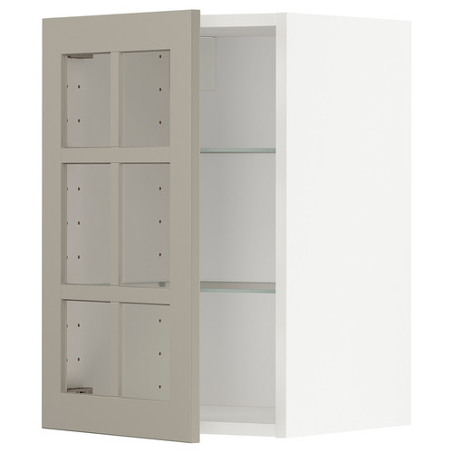 METOD Wall cabinet w shelves/glass door, white/Stensund beige, 40x60 cm