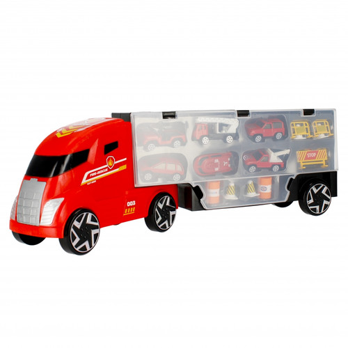 Transport Truck with 6 Small Cars & Road Accessories 3+