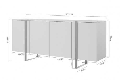 Four-Door Cabinet Verica 200cm, biscuit oak/gold legs