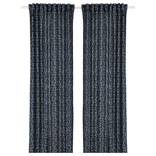 TRYSTÄVMAL Curtains, 1 pair, dark blue/white, 145x300 cm