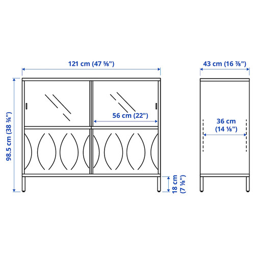 KALKNÄS Cabinet with sliding doors, white, 121x43x98 cm