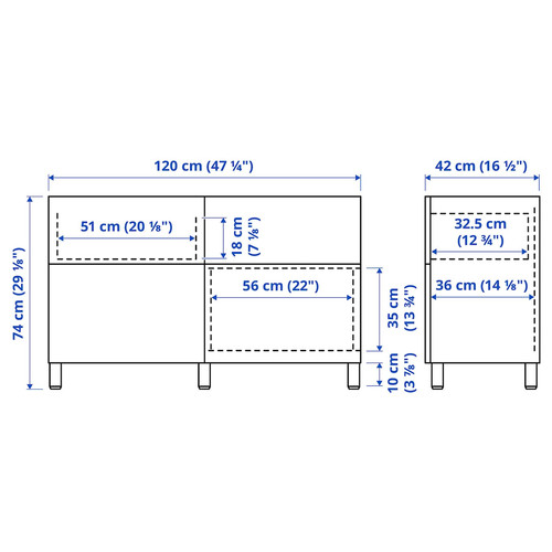 BESTÅ Storage combination w doors/drawers, dark grey/Lappviken/Stubbarp dark grey, 120x42x74 cm