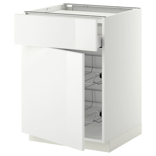 METOD / MAXIMERA Base cab f hob/drawer/2 wire bskts, white/Ringhult white, 60x60 cm