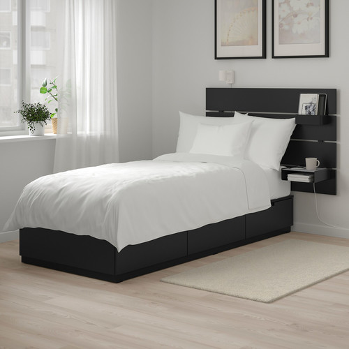 NORDLI Bed frame w storage and headboard, anthracite, 90x200 cm