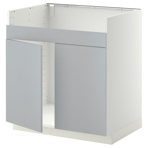 METOD Base cab f HAVSEN double bowl sink, white/Veddinge grey, 80x60 cm