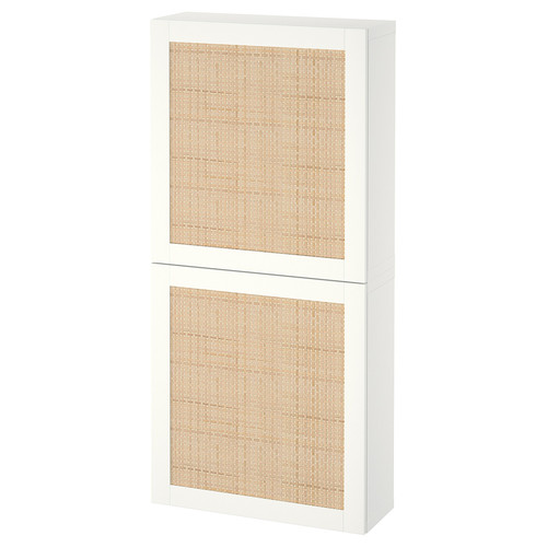 BESTÅ Wall cabinet with 2 doors, white Studsviken/white woven poplar, 60x22x128 cm