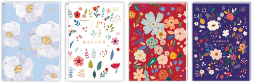 Notebook A5 96 Pages Squard Hard Cover Garden 5pcs, assorted