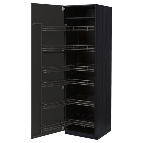 METOD High cabinet with pull-out larder, black/Nickebo matt anthracite, 60x60x200 cm