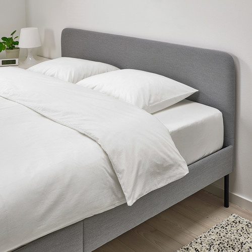 SLATTUM Upholstered bed frame, Knisa light grey, 160x200 cm