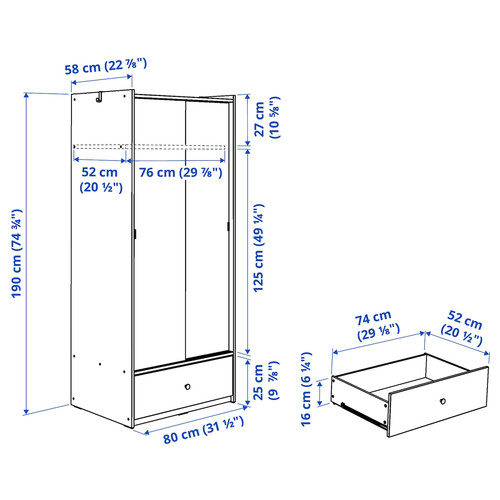 BRUKSVARA Wardrobe with sliding doors, oak, 80x191 cm