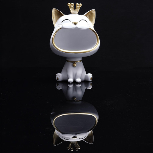 Decorative Figure with Storage Cat, white/gold