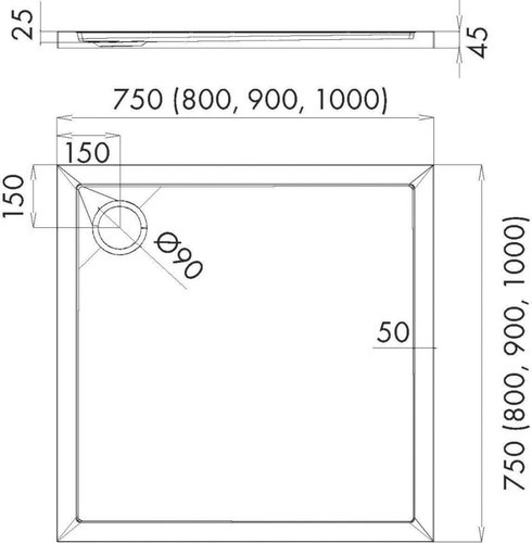 Acrylic Shower Tray Alta 90 x 90 x 4.5 cm, white