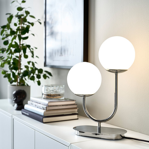 SIMRISHAMN Table lamp, chrome-plated, opal white glass, 42 cm