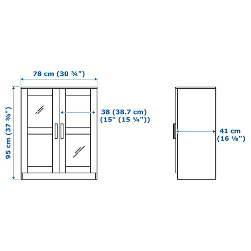 BRIMNES Cabinet with doors, glass, white, 78x95 cm