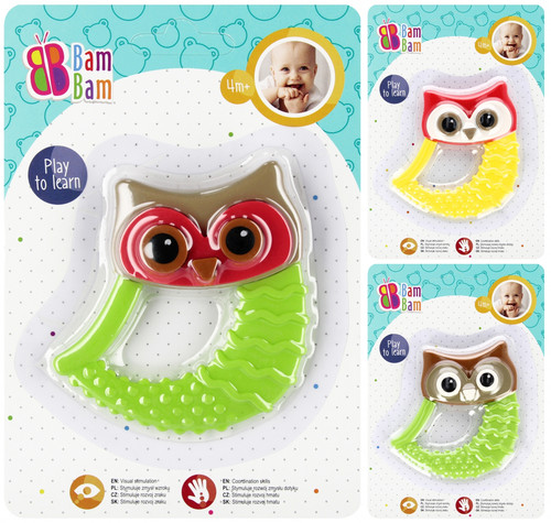 Bam Bam Teether Owl 1pc, assorted colours, 4m+