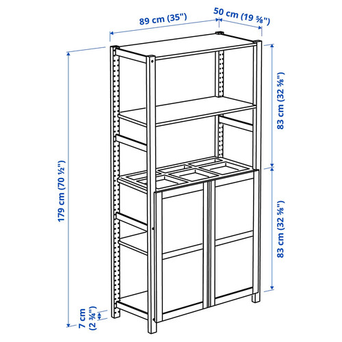 IVAR Shelving unit, with 2 doors pine/felt, 89x50x179 cm