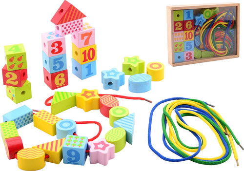 Joueco Wooden Blocks Lacing Set with Storage Box 3+