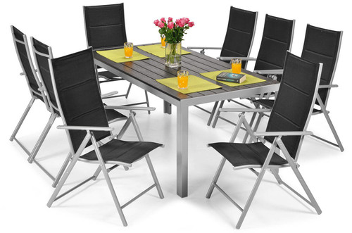 Outdoor Dining Set Table & 8 Chairs MODENA MAX, aluminium, black