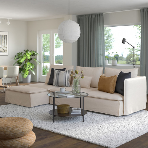 SÖDERHAMN 4-seat sofa with chaise longue, with open end Gransel/natural colour