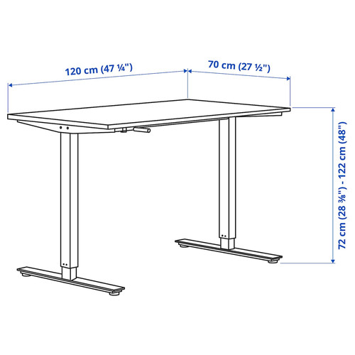 TROTTEN Desk sit/stand, beige/anthracite, 120x70 cm