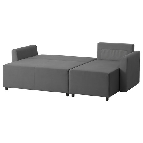 BRISSUND 3-seat sofa-bed with chaise longue, Hakebo dark grey