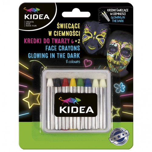 Kidea Face Crayons 6 Colours + 2 Colours Glowing in the Dark