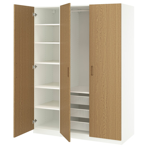 PAX / TONSTAD Wardrobe combination, white/oak veneer, 150x60x201 cm