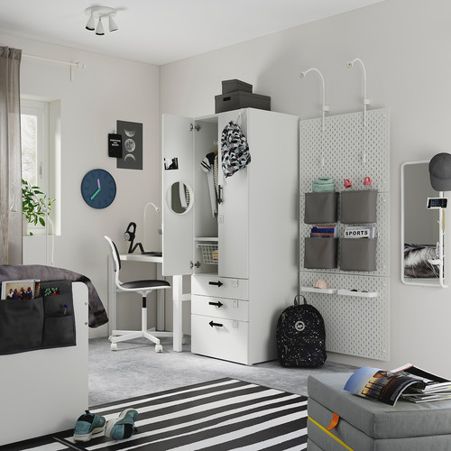 SMÅSTAD / PLATSA Wardrobe, white grey/with 3 drawers, 60x57x181 cm