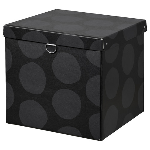 NIMM Storage box with lid, spotted grey, 32x30x30 cm