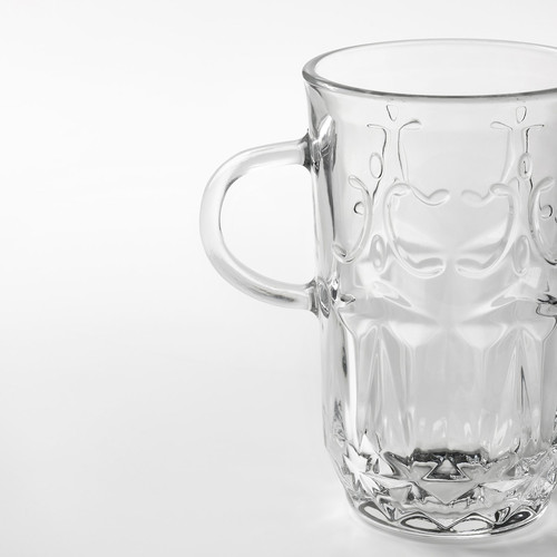 SÄLLSKAPLIG Mug, clear glass/patterned, 22 cl