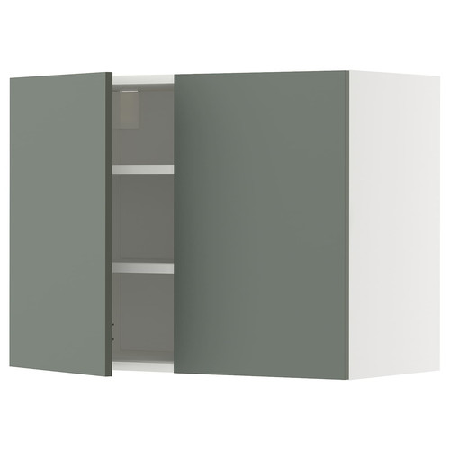 METOD Wall cabinet with shelves/2 doors, white/Nickebo matt grey-green, 80x60 cm