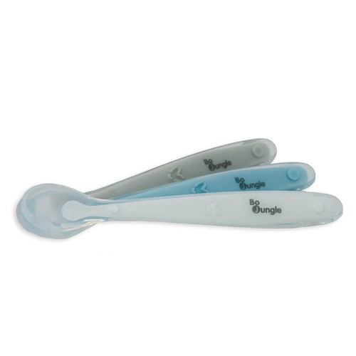 Bo Jungle Soft Spoons Silicone 3pcs, white, grey, blue