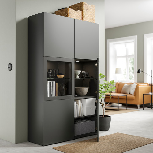 BESTÅ Storage combination w glass doors, dark grey Lappviken/Sindvik dark grey, 120x42x193 cm