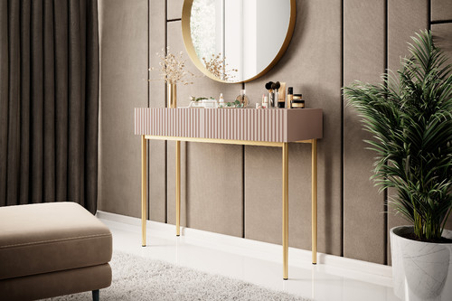 Modern Console Table Dresser Dressing Table Nicole, antique pink, gold legs