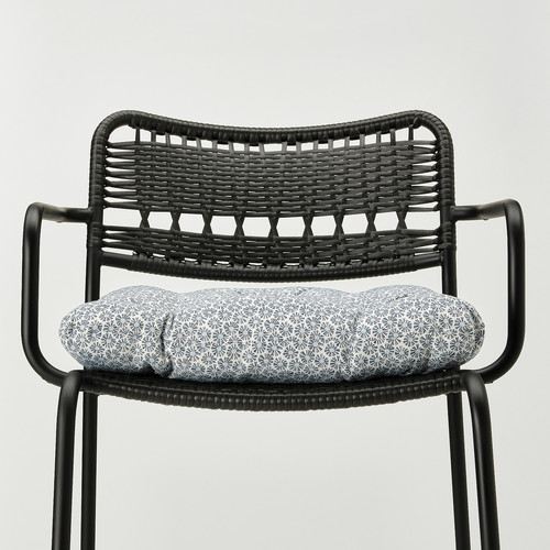 LÄCKÖ/VIHOLMEN Chair with armrests, outdoor dark grey/Klösan blue