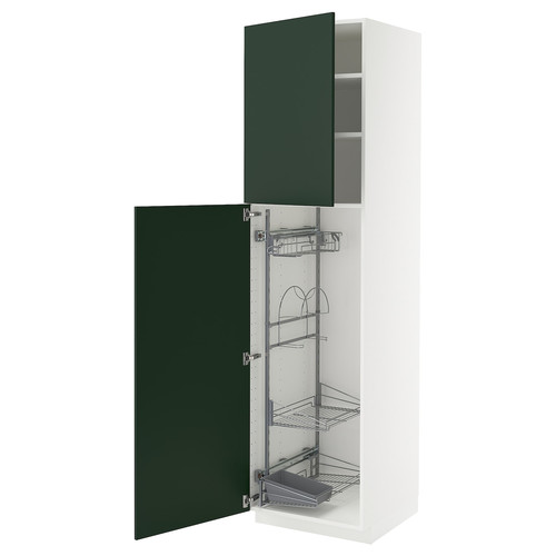 METOD High cabinet with cleaning interior, white/Havstorp deep green, 60x60x220 cm